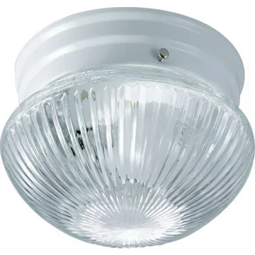 1 Light Flush Mount Fixture White Clear Ribbed Glass 6″