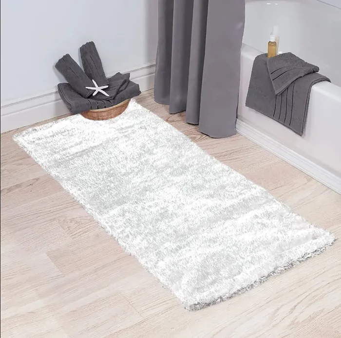 2′ x 5′ Feet White Shimmer Shag Shaggy Reversible Soft Solid Color Area Rug