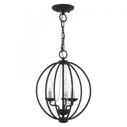 3 Light Black with Brushed Nickel Finish Candles Globe Convertible Mini Chandelier/ Semi-Flush