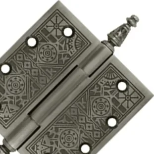 4 1/2 X 4 1/2 Inch Solid Brass Ornate Finial Style Hinge (Antique Nickel Finish)