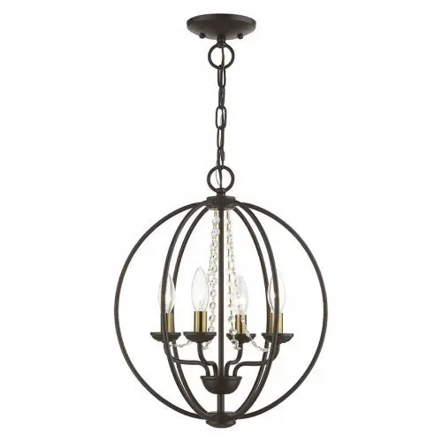 4 Light Bronze with Antique Brass Finish Candles Globe Convertible Chandelier/ Semi-Flush
