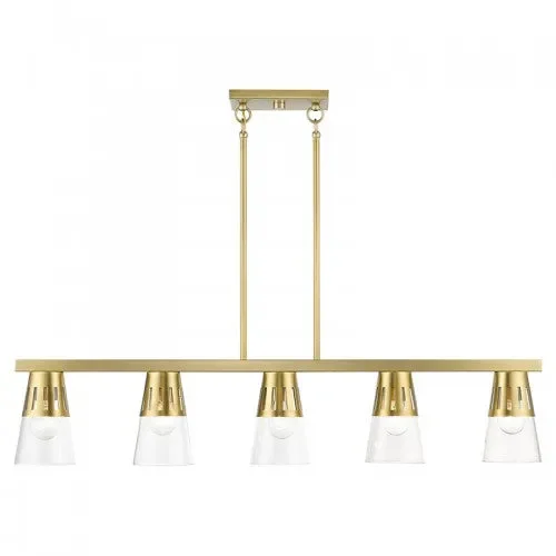 5 Light Natural Brass Large Linear Chandelier
