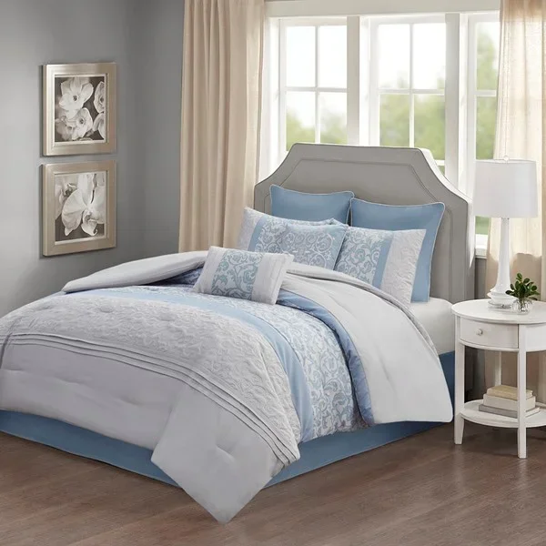 510 Design Ramsey Embroidered 8 Piece Comforter Set in Blue, King 5DS10-0253