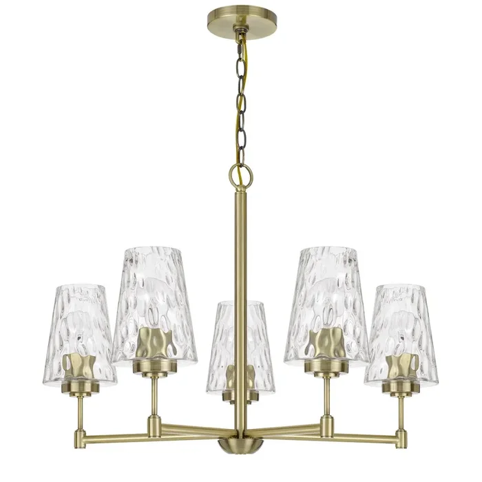 60W X 5 CRESTWOOD METAL CHANDELIER WITH TEXTURED GLASS SHADES