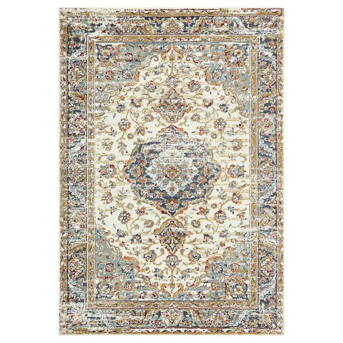 Amer Allure Classic Medallion Power-Loom Ivory/Navy Blue Area Rug