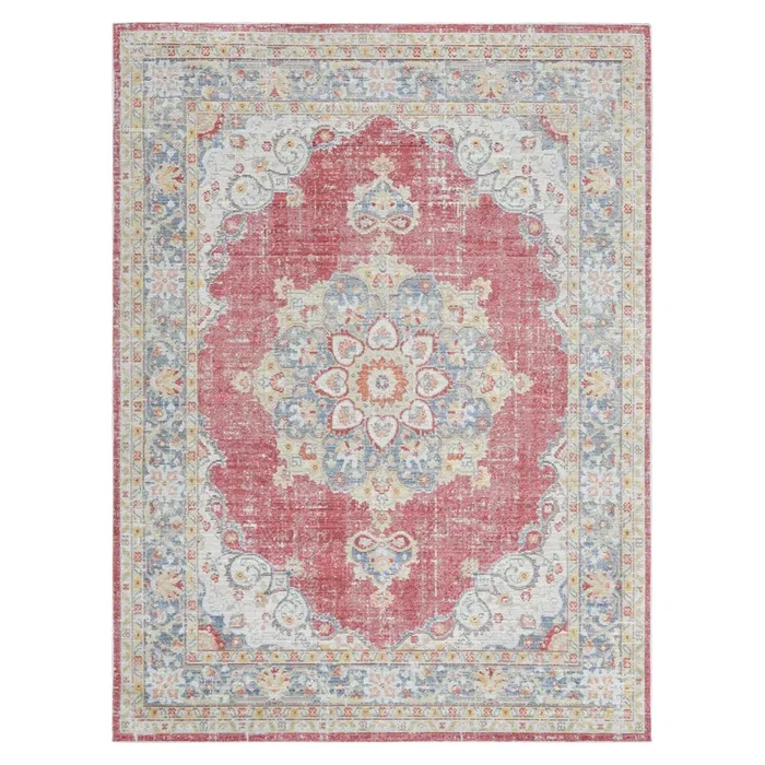 Amer Century Vintage Medallion Power-Loom Burgundy Red/Teal Rug