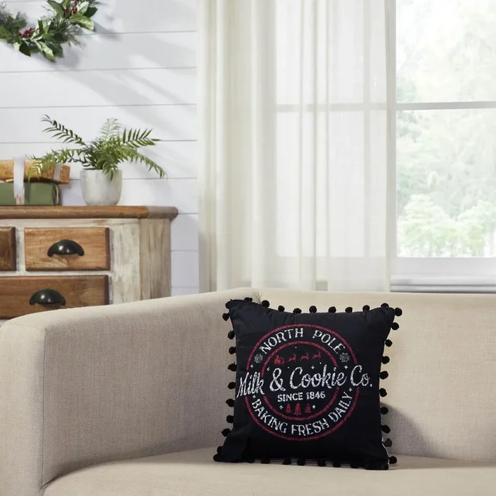 Annie Black Check Milk and Cookies Pillow 12×12