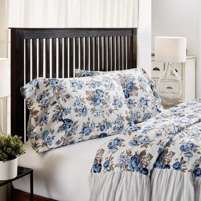 Annie Blue Floral Ruffled Standard Pillow Case Set of 2 21×26+8