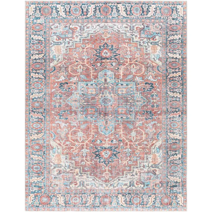 Artha Traditional Rose And Blue Area Rug