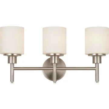 Aubrey Three-Light Vanity Brushed Nickel White Cylinder Glass