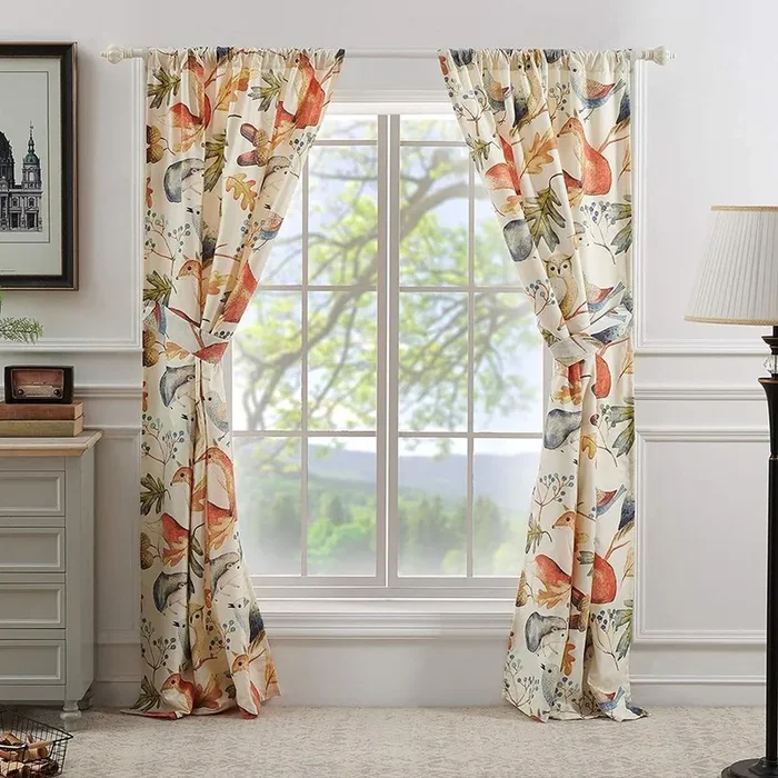 Barefoot Bungalow Willow 2 Panel And 2 Tie Back with 3″ Rod Pocket Window Curtain – 42×84″, Multi
