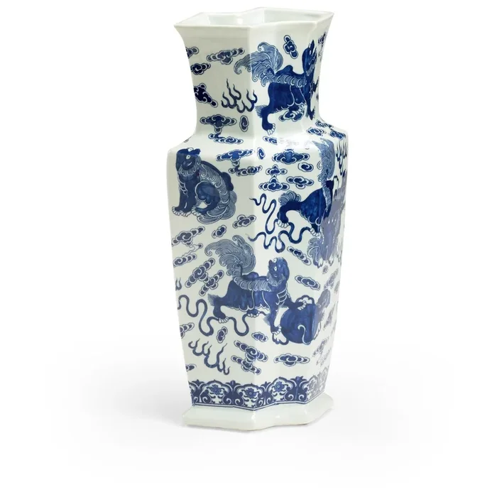 Blue and White Ceramic Foo Dog Vase