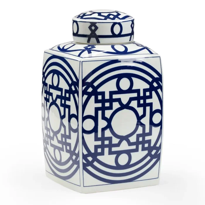 Blue and White Ceramic Jar with Lid
