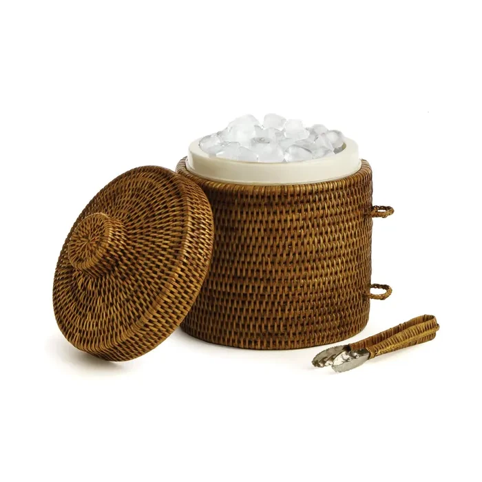 Burma Rattan Ice Bucket & Tongs