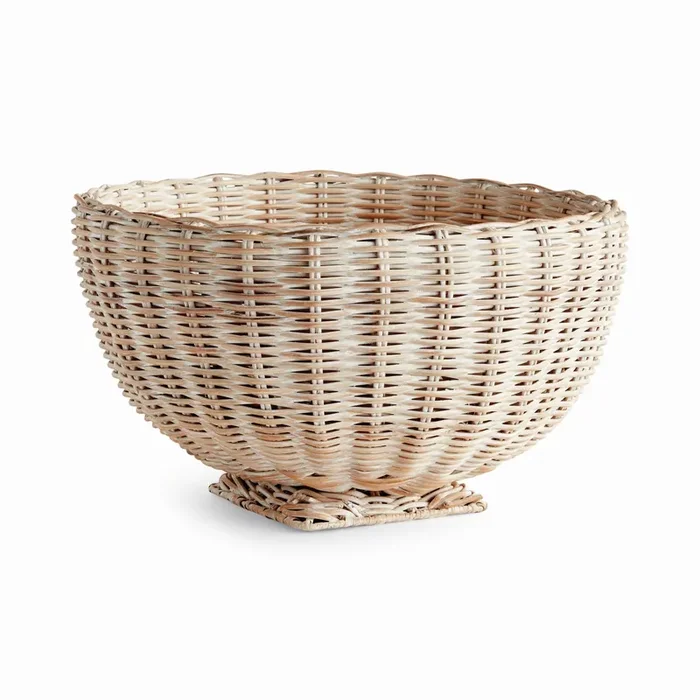 Charleston White Rattan Footed Bowl