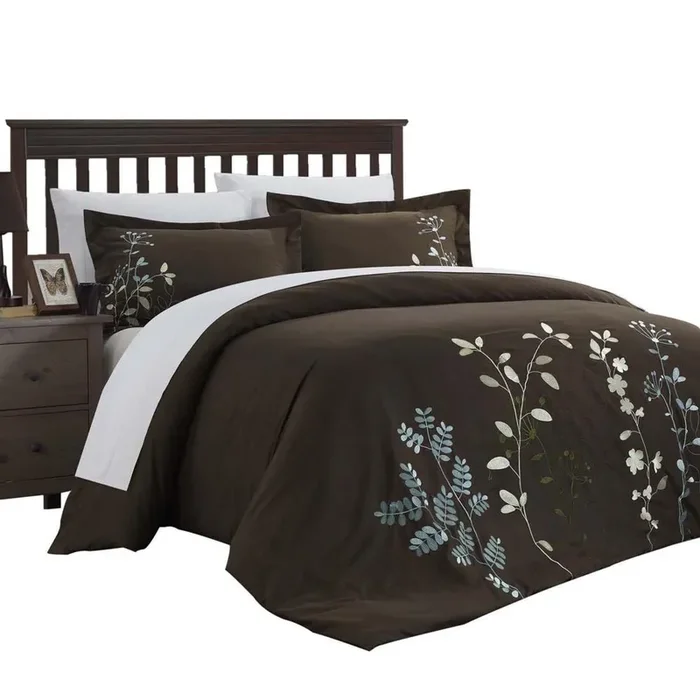 Chic Home Kathy Kaylee Floral Embroidered 3 Pieces Duvet Cover Set – King 106×92, Brown