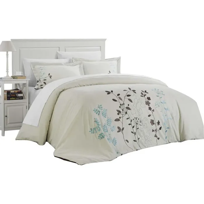Chic Home Kathy Kaylee Floral Embroidered Bed In A Bag 7 Pieces Duvet Cover Set – Queen 90×92, Beige