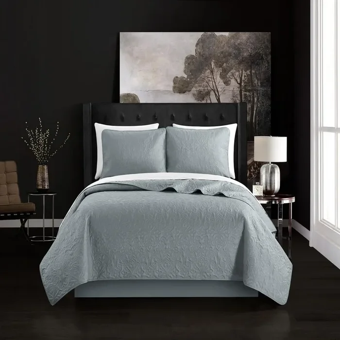 Chic Home Sachi Floral Scroll Pattern Design Bed In A Bag Quilt Set – Queen 90×90″, Grey