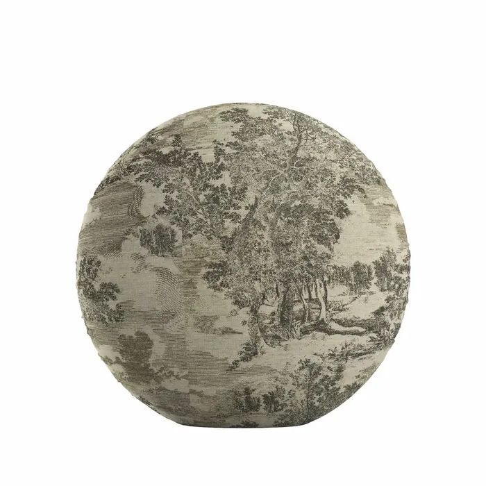 Circular Throw Pillow in Country Toile – Onyx