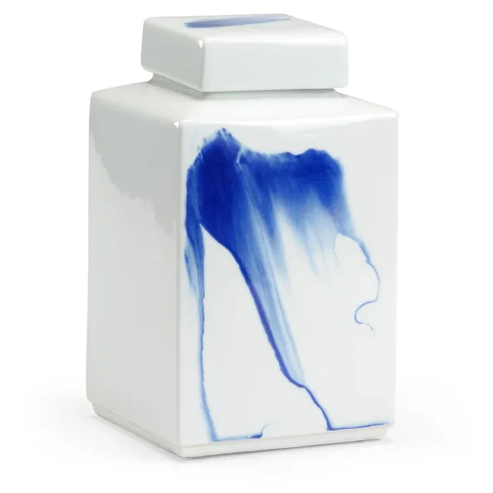 “Cobalt Dreams” White Ceramic Jar with Lid