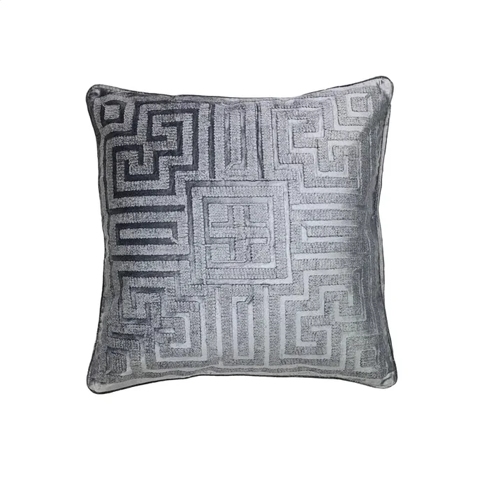 Crewel Embroidered Work on Velvet Pillow with Insert, Midnight Blue, 24″