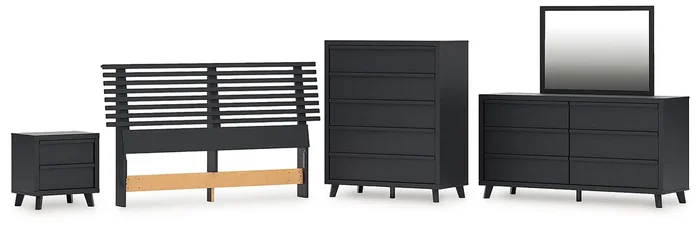 Danziar Queen Panel Headboard with Mirrored Dresser, Chest and Nightstand