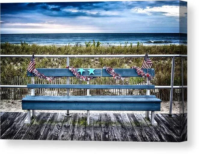 Decorated Boardwalk Bench Canvas Print