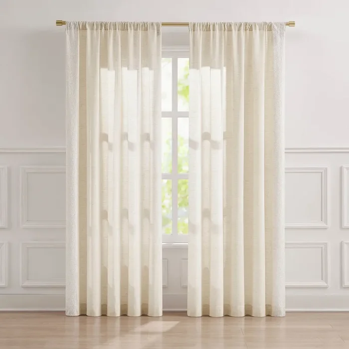 Emily Leaves Embroidered Window Curtain Panels