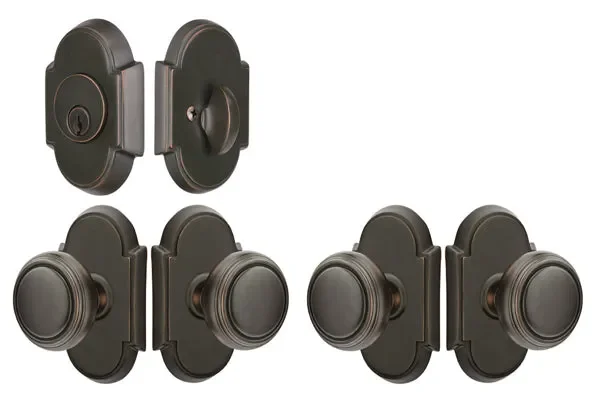 Emtek Solid Brass Norwich Door Knob Deadbolt Set with #8 Rosette