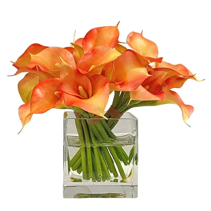 Faux Tri Calla Floral Arrangement In Cube 9.5”