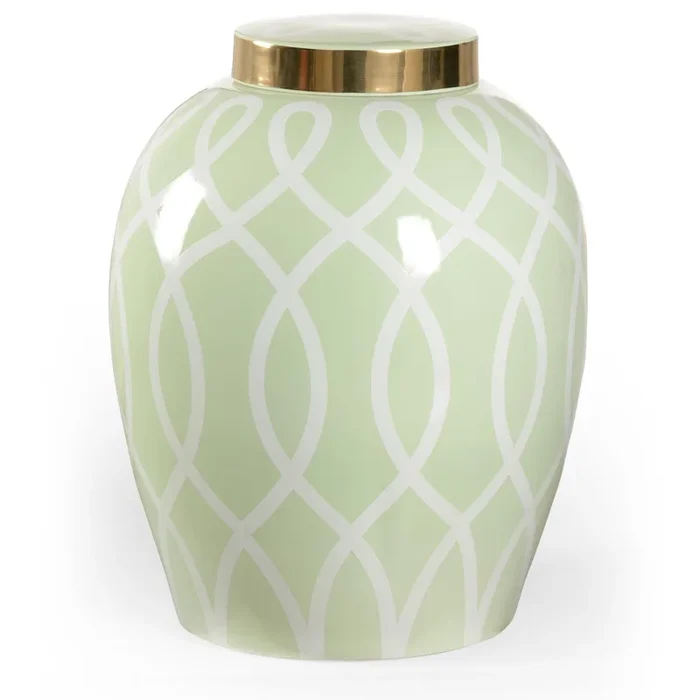 Geometric Metallic Jar with Light Green Glaze