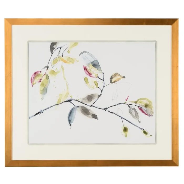 Golden Leafy Branch Giclee Print Framed