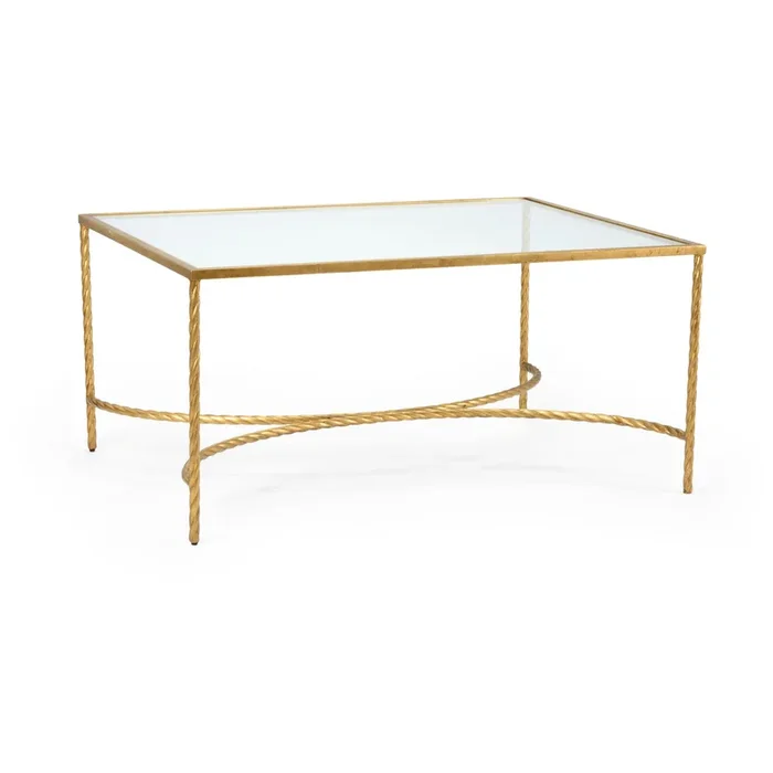 “Golden Rope” Cocktail Table with Glass Top