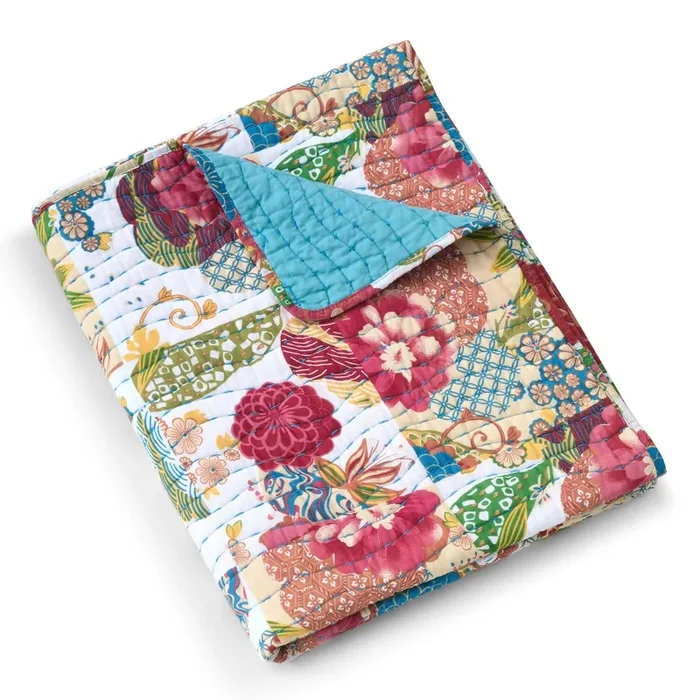 Greenland Home Fashions Jewel 100% Cotton Stylized Floral and Fruit Design Accessory Throw 50″ x 60″ White