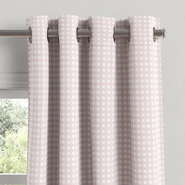 Grommet Drapery in Gingham – Light Pink