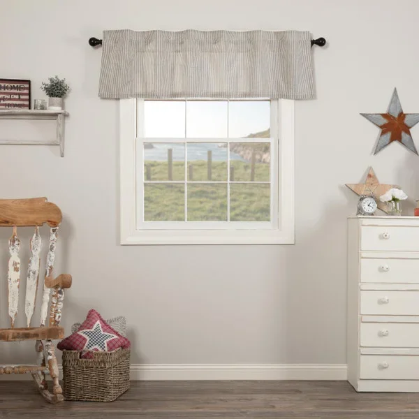 Hatteras Seersucker Blue Ticking Stripe Valance