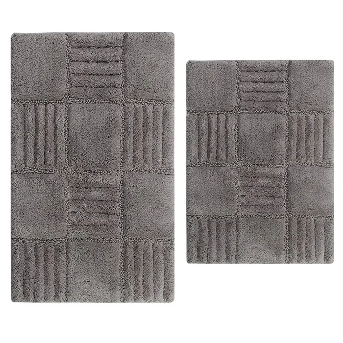 Knightsbridge Chakker Board 220 GSF Non Skid Back Bath Rug Set – 2- Piece – 17×24 and 21×34″, Silver