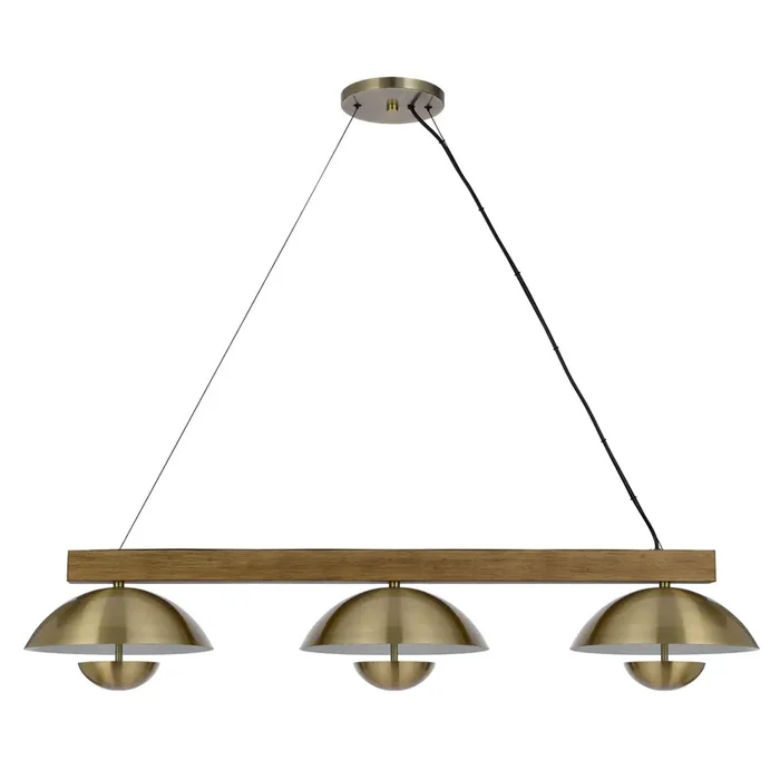 LAKELAND 15W X 3 INTERGRATED DIMMABLE LED METAL / BIRCH WOOD ISLAND CHANDELIER WITH HALF DOMED METAL SHADE