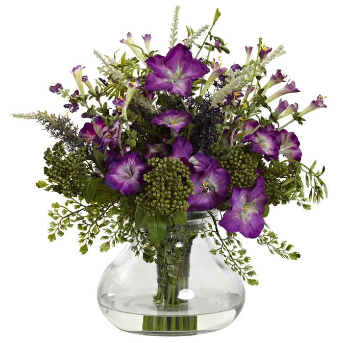 Mixed Morning Glory Flower Arrangement with Vase