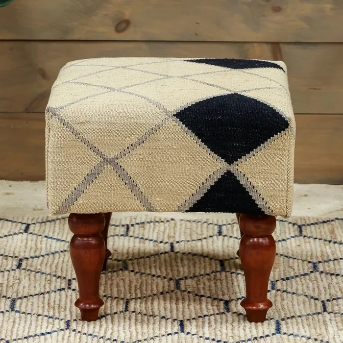 Modern Kilim Rug Foot Stool, J80249