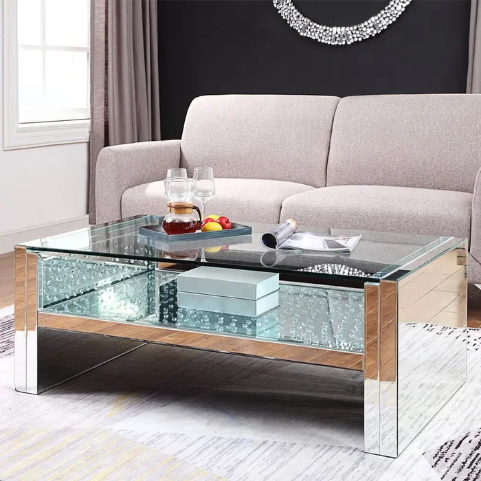 Nysa – 47″ Coffee Table – Mirrored & Faux Crystals
