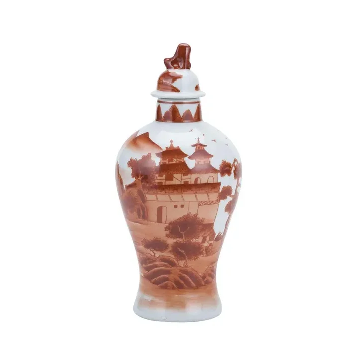 Orange Slim Jar Landscape Motif