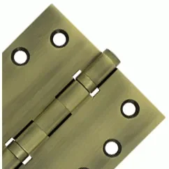 Pair 4 Inch X 4 Inch Double Ball Bearing Hinge Interchangeable Finials (Square Corner, Antique Brass Finish)