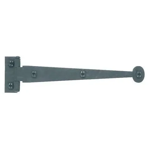 Pair 6 Inch Solid Rough Iron Bean Tip Strap Hinges Matte Black Finish (Offset)