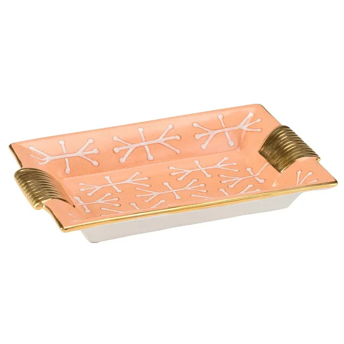 Pamela Porcelain Tray with Peach Glaze and Gold Trim