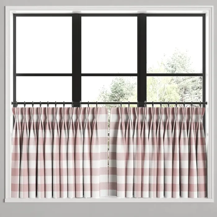 Pinch Pleat Cafe Curtains in Buffalo Check – Mauve