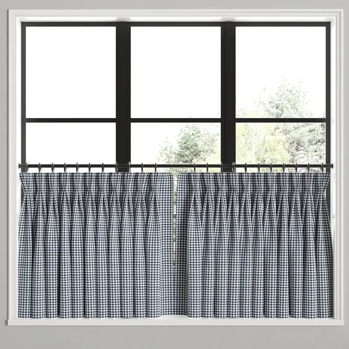 Pinch Pleat Cafe Curtains in Gingham – Navy