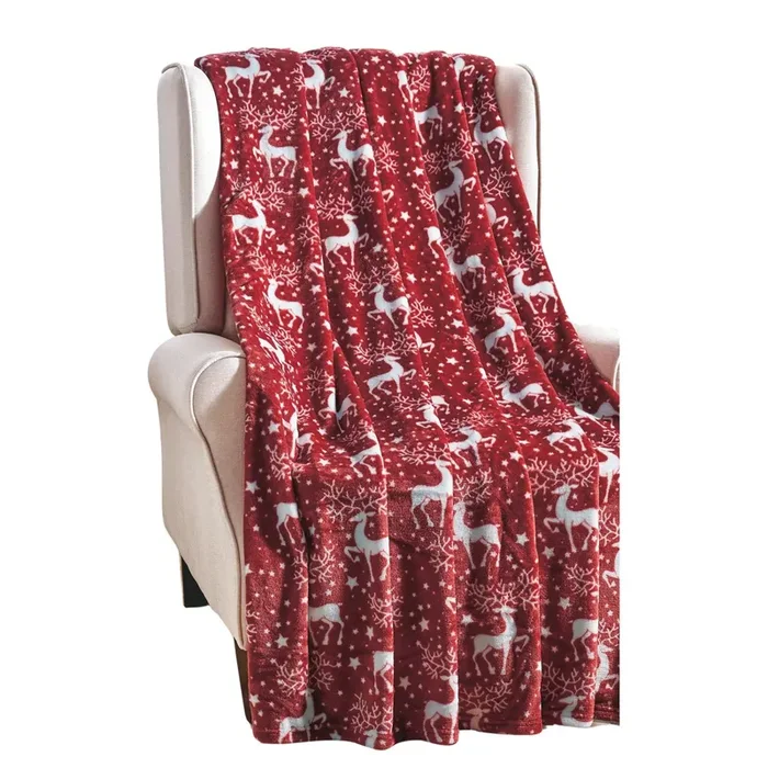 Plazatex Reindeer Christmas Plush All Season Decorative Throw Blanket 50″ X 60″ Red