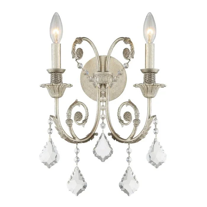 Regis 2 Light Hand Cut Crystal Olde Silver Sconce