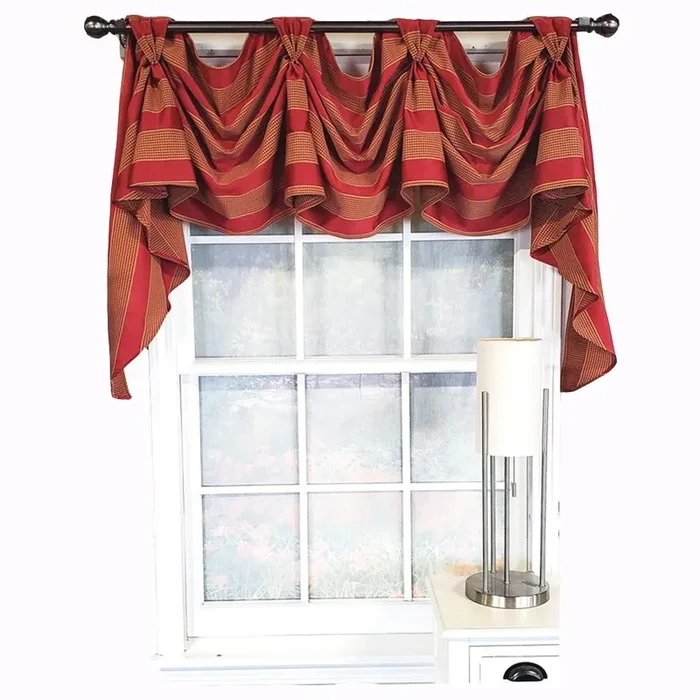 RLF Home Luxurious Modern Design Ribbon Stripe Victory Swag 3-Scoop Window Valance 50″ x 25″